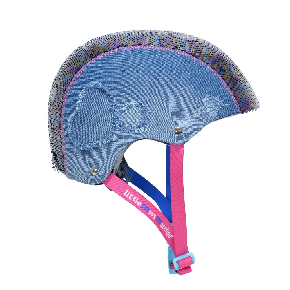 LittleMissMatched Multi-Sport Helmet Girls Magic Sequin Denim Blue Pink NEW